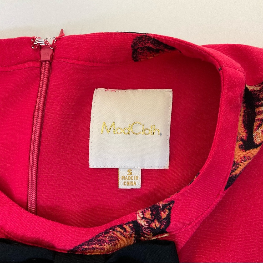 ModCloth Red Cat Print Fit & Flare Dress S - Picture 10 of 16